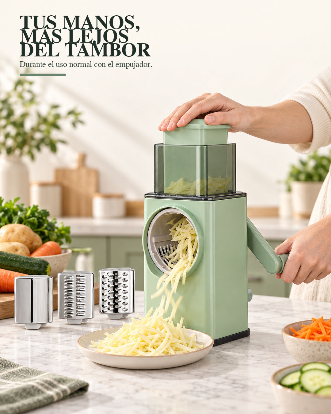 Rallador y Rebanador Manual 3 en 1 Ensalada lista con menos desorden