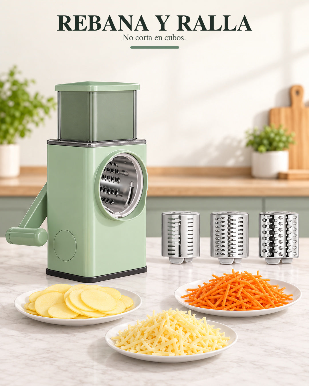Rallador y Rebanador Manual 3 en 1   Ensalada lista con menos desorden